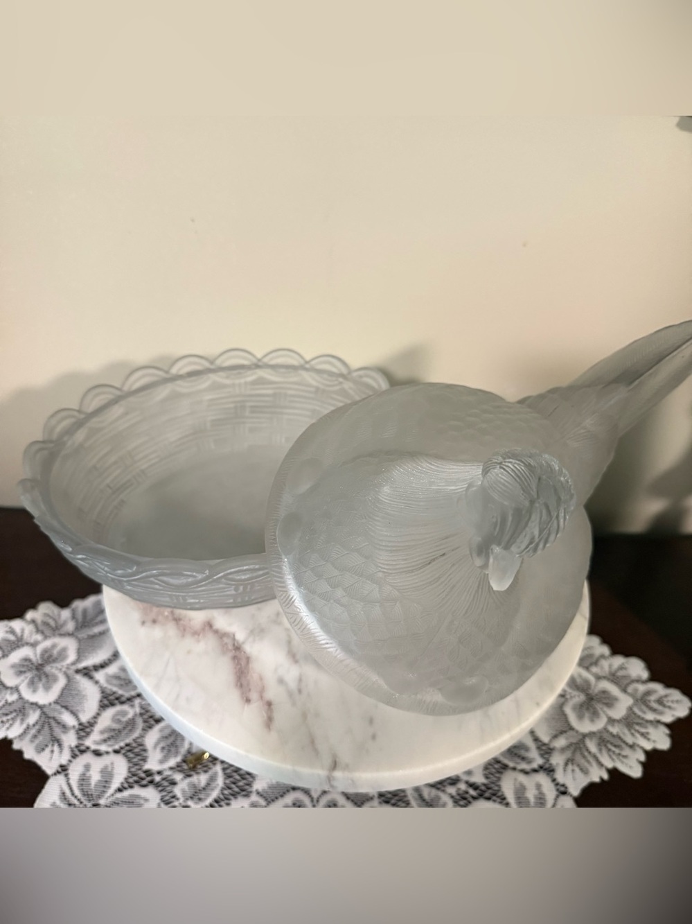 Vintage Clear with Uranium Green Glass Hen on Nest Decorative Bird Dish - Picture 5 of 8